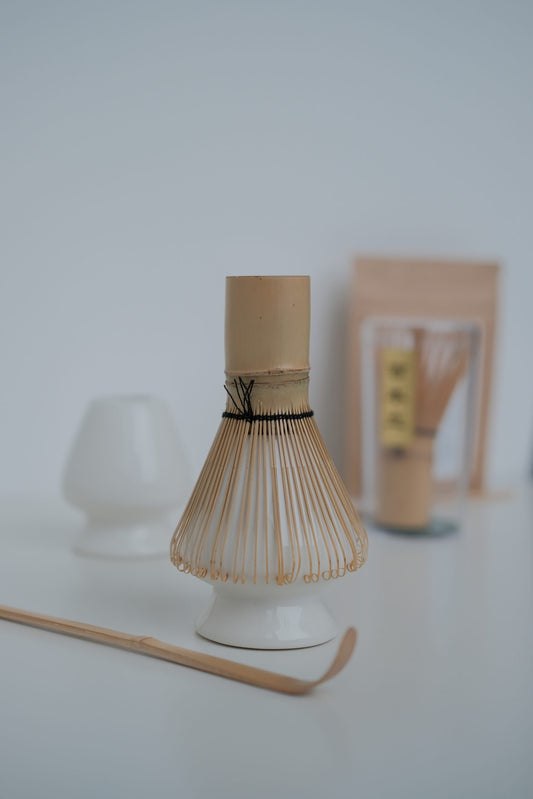 Bamboo Whisk + Scoop + Holder Set