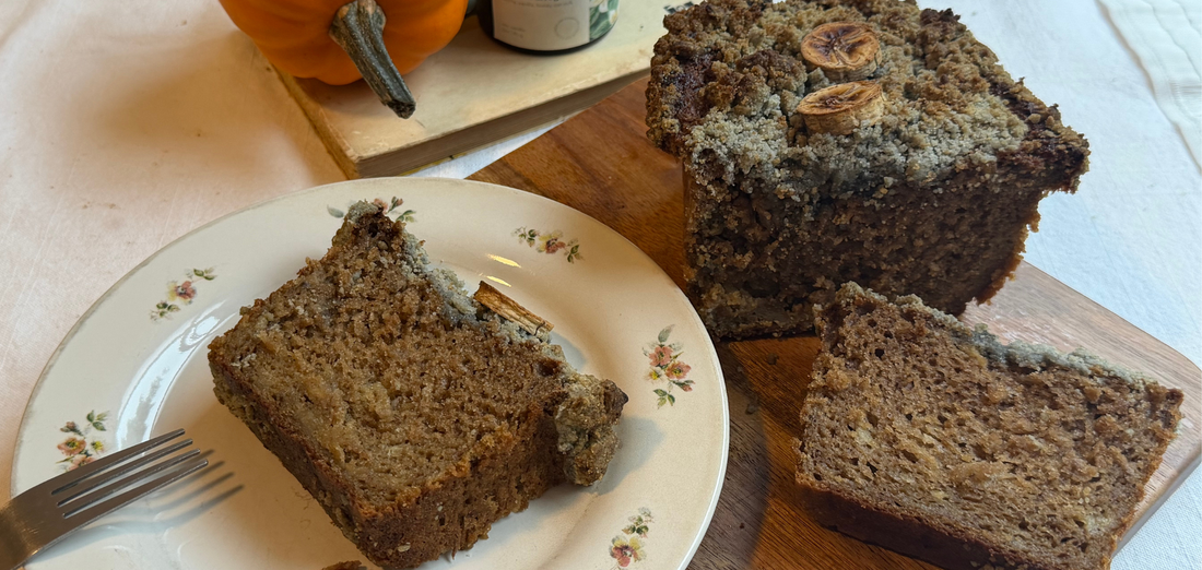 Black Sesame Crumble Hojicha Banana Bread