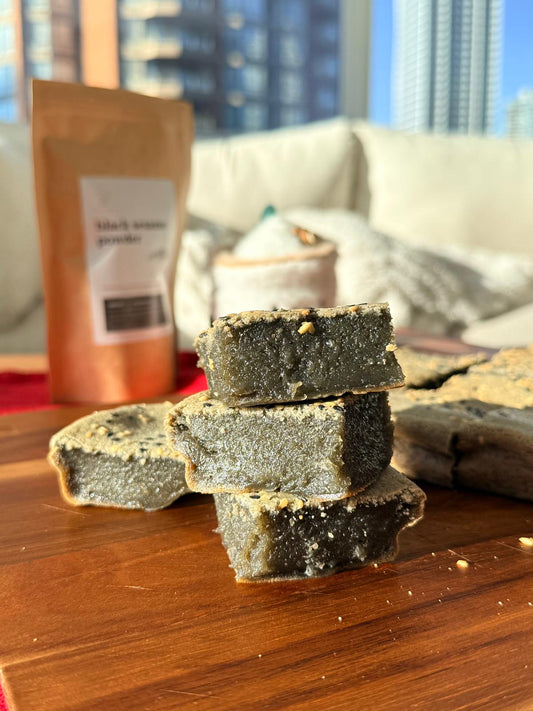 Black Sesame Mochi Brownies (Sticky rice cake)