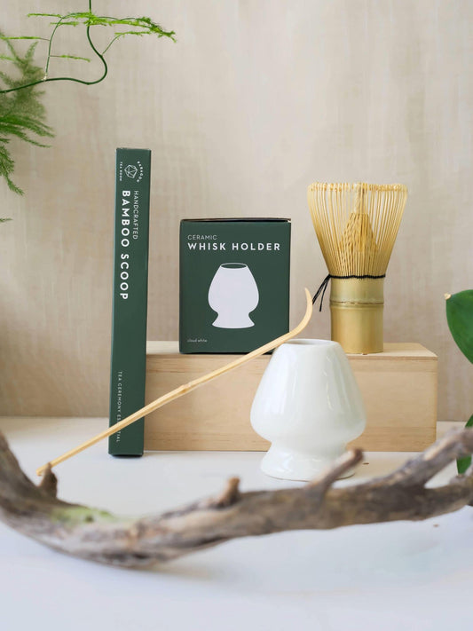 Bamboo Whisk + Scoop + Holder Set